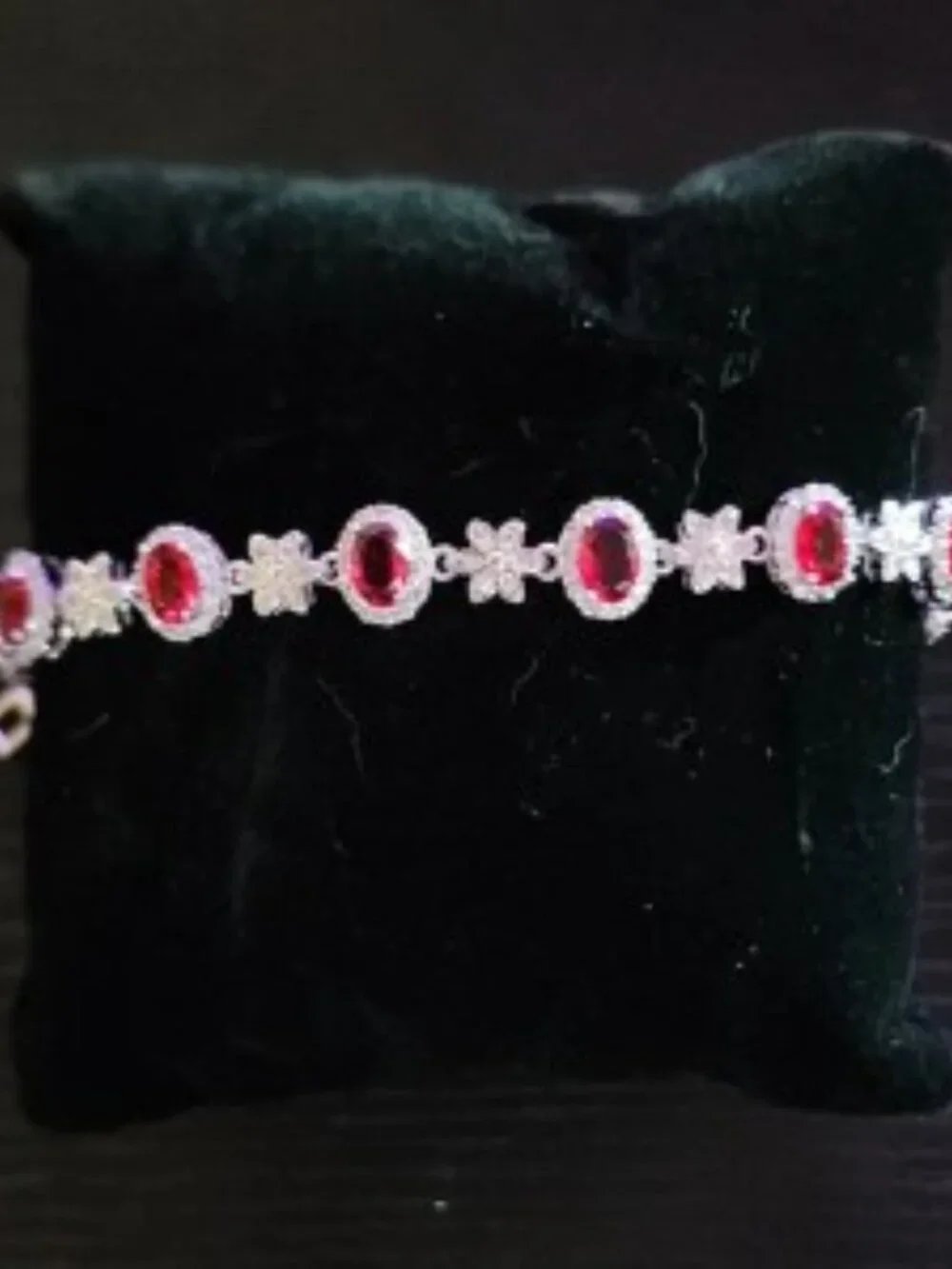 Silver Ruby Bracelet - Red Oval Gemstone Tennis Style